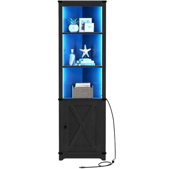 TAUS Corner Shelf with LED Light 5-Tier Corner Cabinet w/ Doors Display Storage Rack Image 4