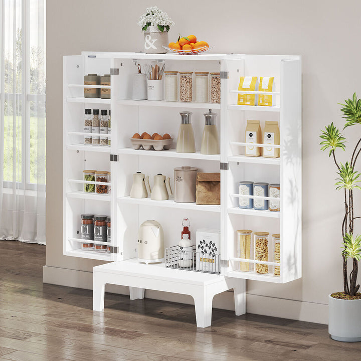 Freestanding Kitchen Pantry Storage Food Cabinet Cupboard with Doors and Shelves Image 2