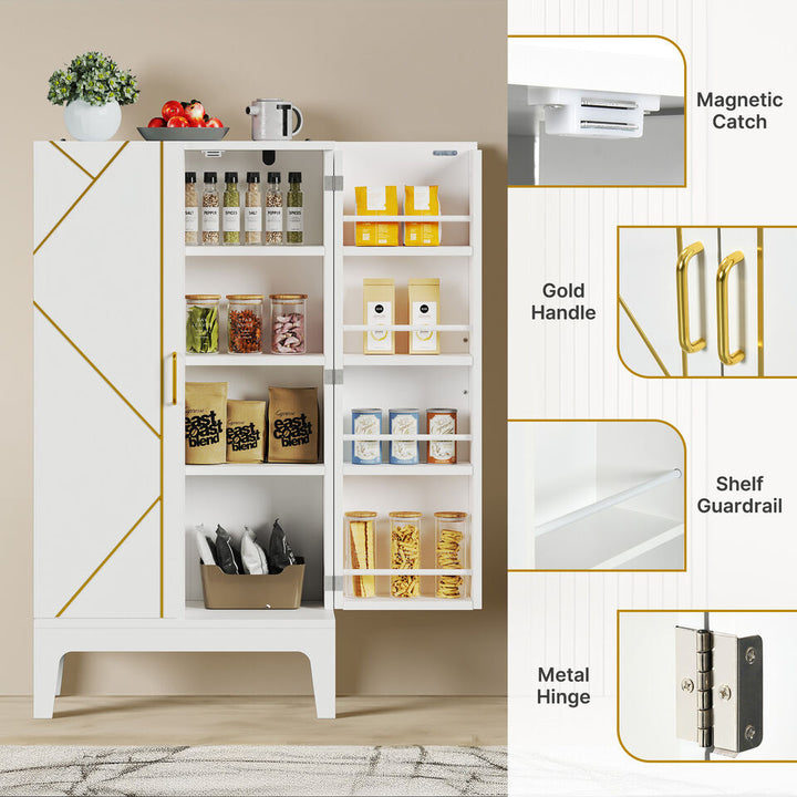 Freestanding Kitchen Pantry Storage Food Cabinet Cupboard with Doors and Shelves Image 3