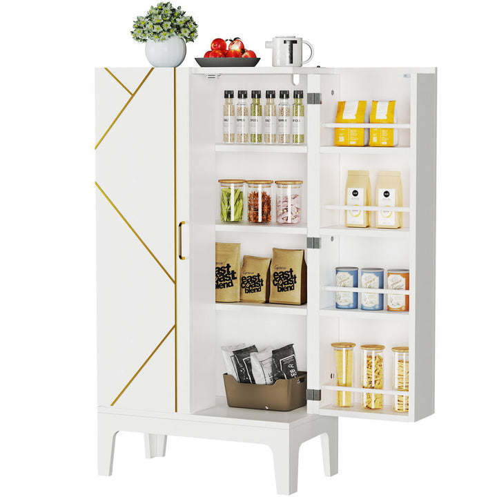 Freestanding Kitchen Pantry Storage Food Cabinet Cupboard with Doors and Shelves Image 5