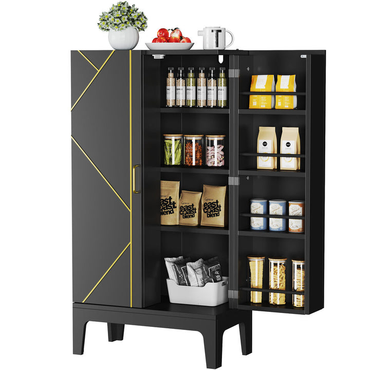 45 Home Kitchen Pantry Storage Cabinet Cupboard with Doors and Shelves Black Image 7