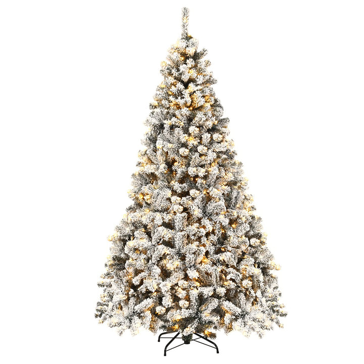 Costway 6ft/7.5ft/9ft Pre-Lit Premium Snow Flocked Hinged Artificial Christmas Tree with 250 Lights/450 Light/550 Lights Image 1