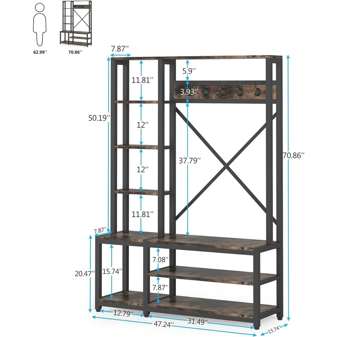 Tribesigns Mudroom Hall Tree, 4-in-1 Entryway Coat Rack, Industrial Wooden Entryway Bench with Coat Rack Image 6