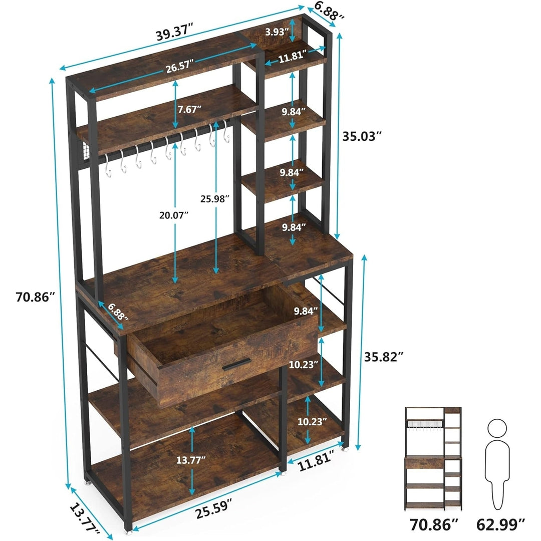 Tribesigns Bakers Rack with Drawer, 70.9" Kitchen Storage Shelf Rack, 5-Tier+6-Tier Microwave Stand with 10 Hooks Image 6