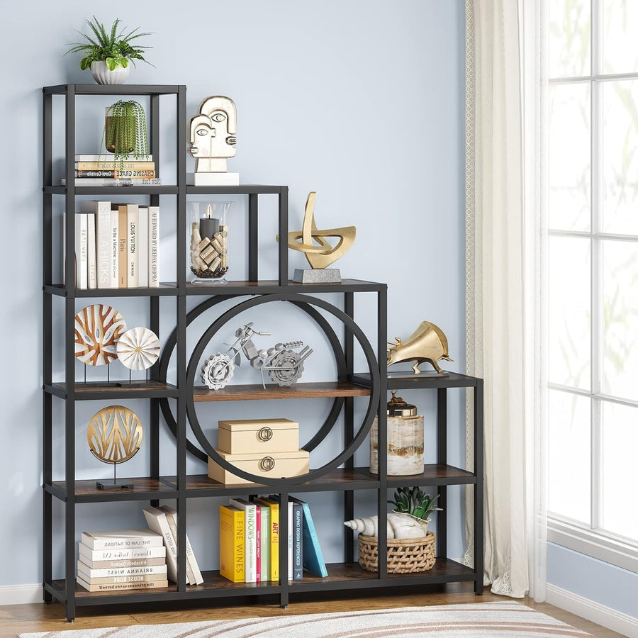 Tribesigns 16 Shelves Bookshelf, 65" Tall Industrial Ladder Corner Bookcase, 12 Cubes Stepped Etagere Bookshelf Image 1