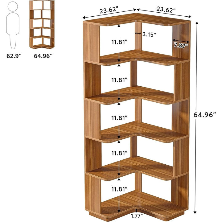 Tribesigns 6 Tier Corner Bookshelf Industrial 64.96 Inch Tall Wood Storage Rack Image 7