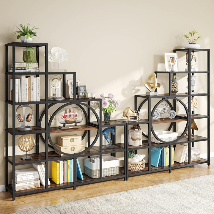 Tribesigns 16 Shelves Bookshelf, 65" Tall Industrial Ladder Corner Bookcase, 12 Cubes Stepped Etagere Bookshelf Image 4