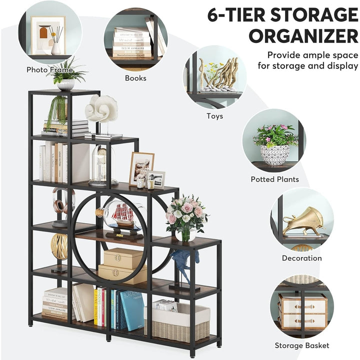 Tribesigns 16 Shelves Bookshelf, 65" Tall Industrial Ladder Corner Bookcase, 12 Cubes Stepped Etagere Bookshelf Image 5