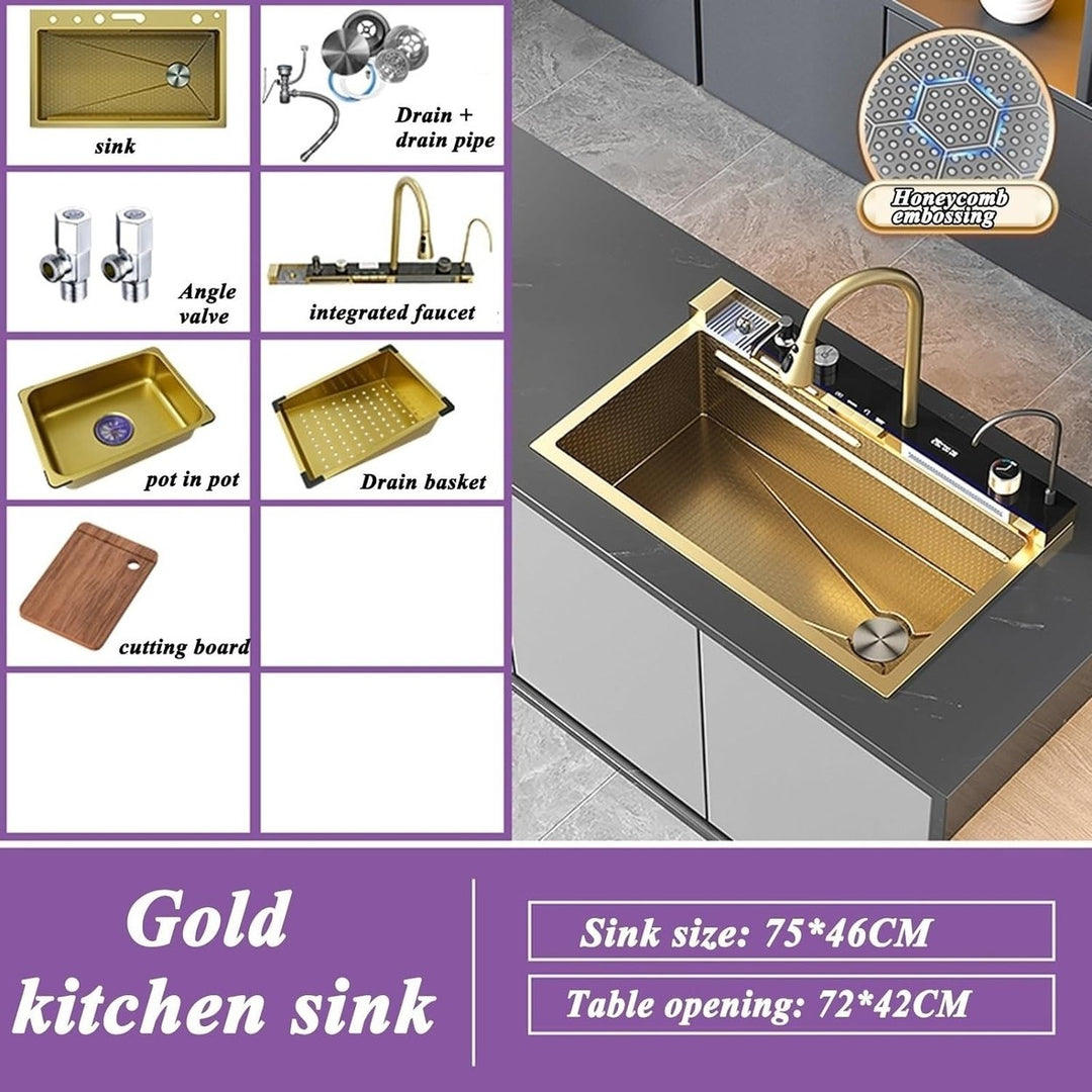 Nano Gold Integrated Sink 29.5 Inch with Pull-Out Tap 5 Water Modes Stainless Steel Image 6