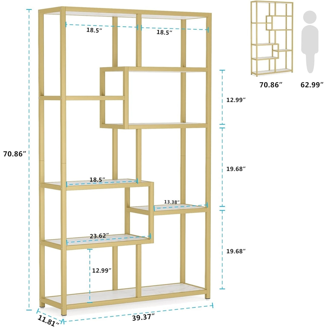 Tribesigns Bookshelf Bookcase, Gold 8-Open Shelf Etagere Bookcase with Faux Marble Image 6