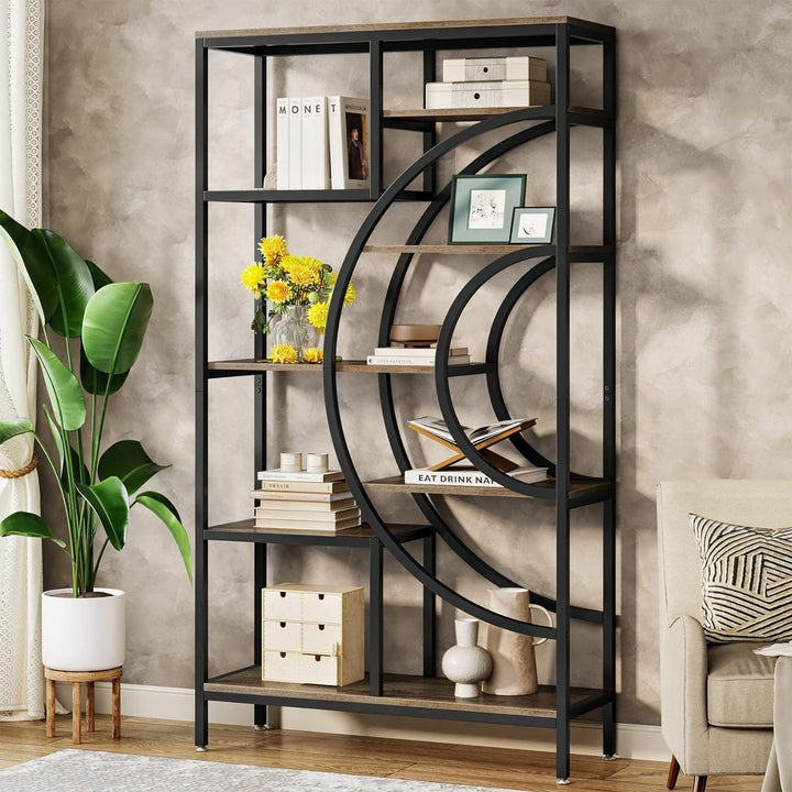 Tribesigns 71" Geometric Bookcase, Industrial 8-Tiers Bookshelves, Rustic Etagere Bookcase with Metal Frame Image 1