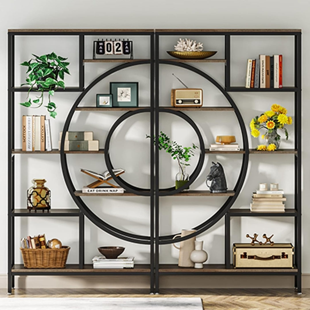 Tribesigns 71" Geometric Bookcase, Industrial 8-Tiers Bookshelves, Rustic Etagere Bookcase with Metal Frame Image 3