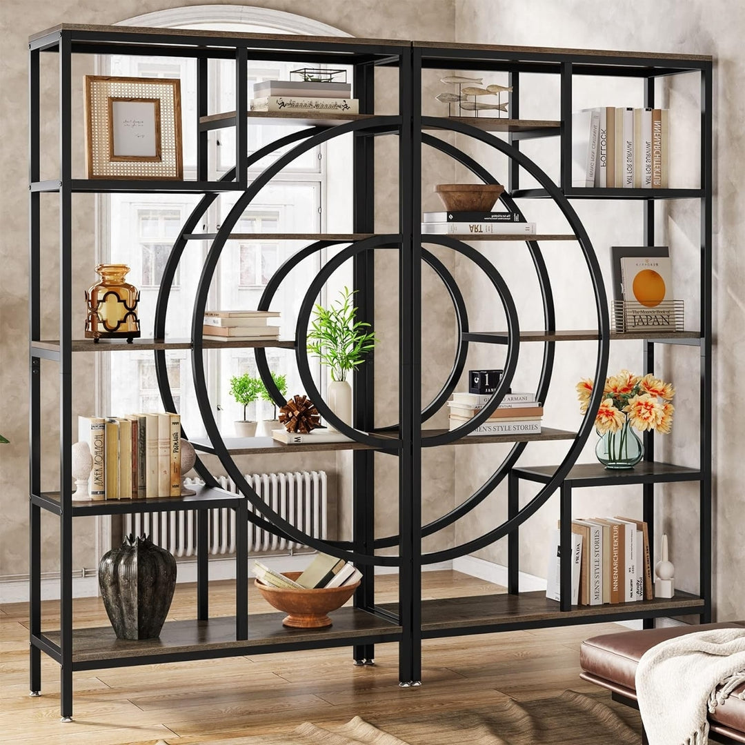 Tribesigns 71" Geometric Bookcase, Industrial 8-Tiers Bookshelves, Rustic Etagere Bookcase with Metal Frame Image 4