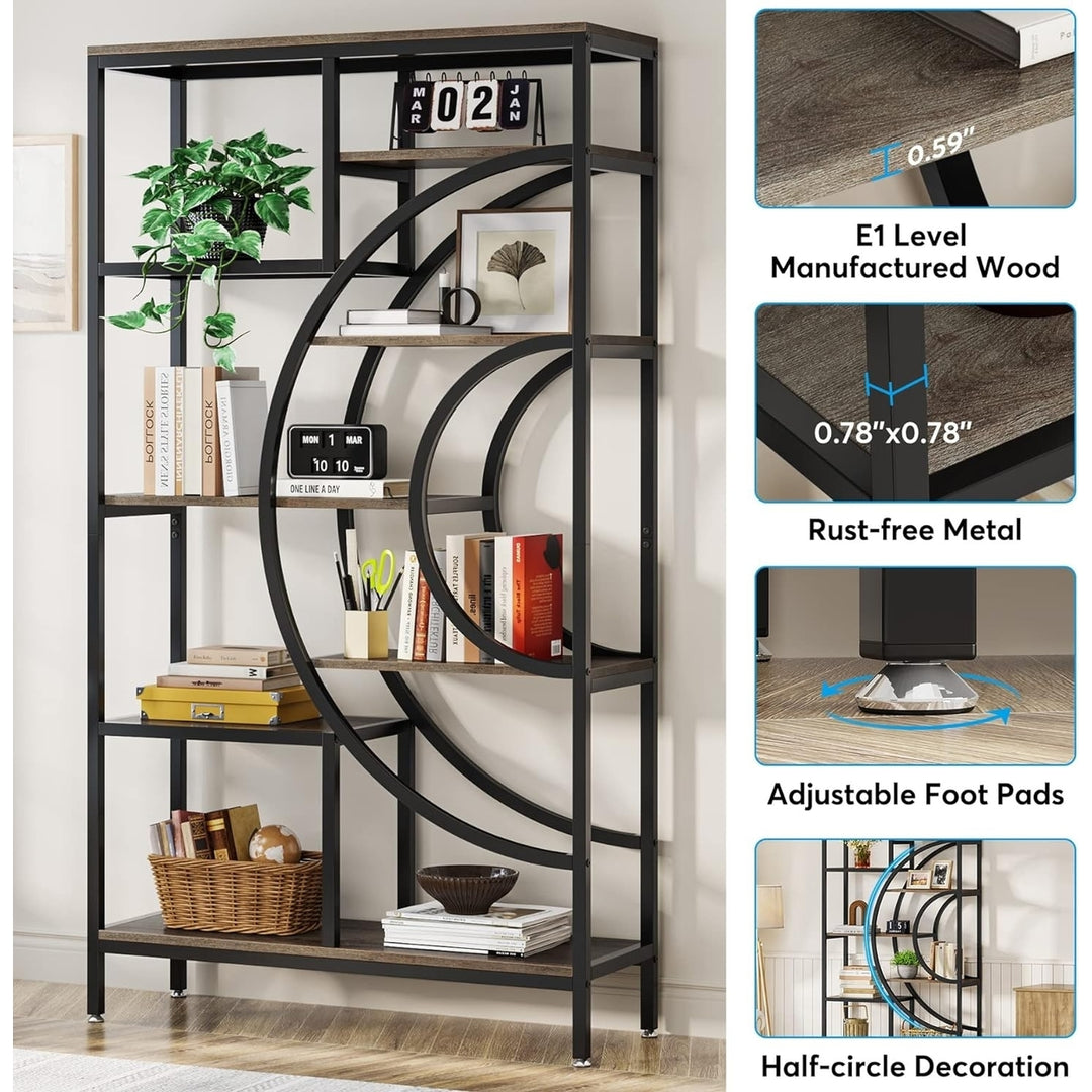 Tribesigns 71" Geometric Bookcase, Industrial 8-Tiers Bookshelves, Rustic Etagere Bookcase with Metal Frame Image 5