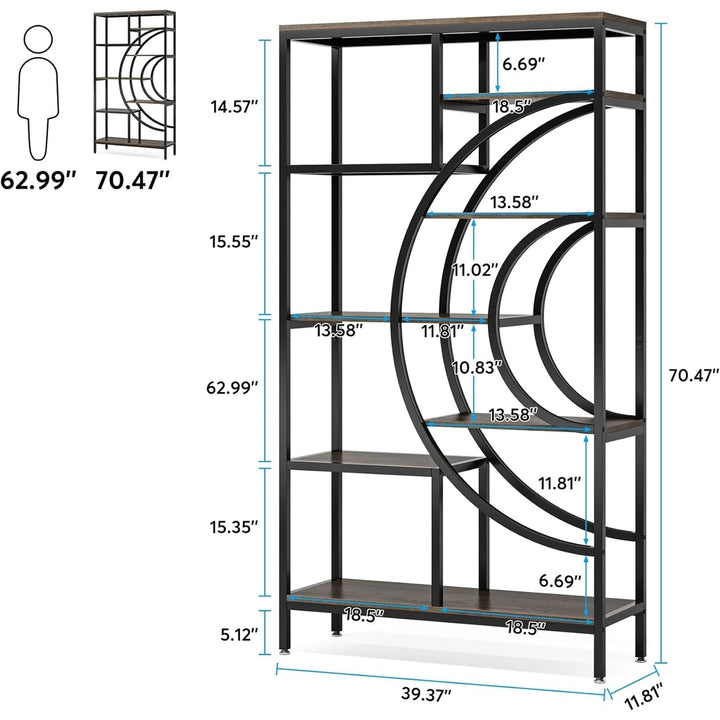 Tribesigns 71" Geometric Bookcase, Industrial 8-Tiers Bookshelves, Rustic Etagere Bookcase with Metal Frame Image 6