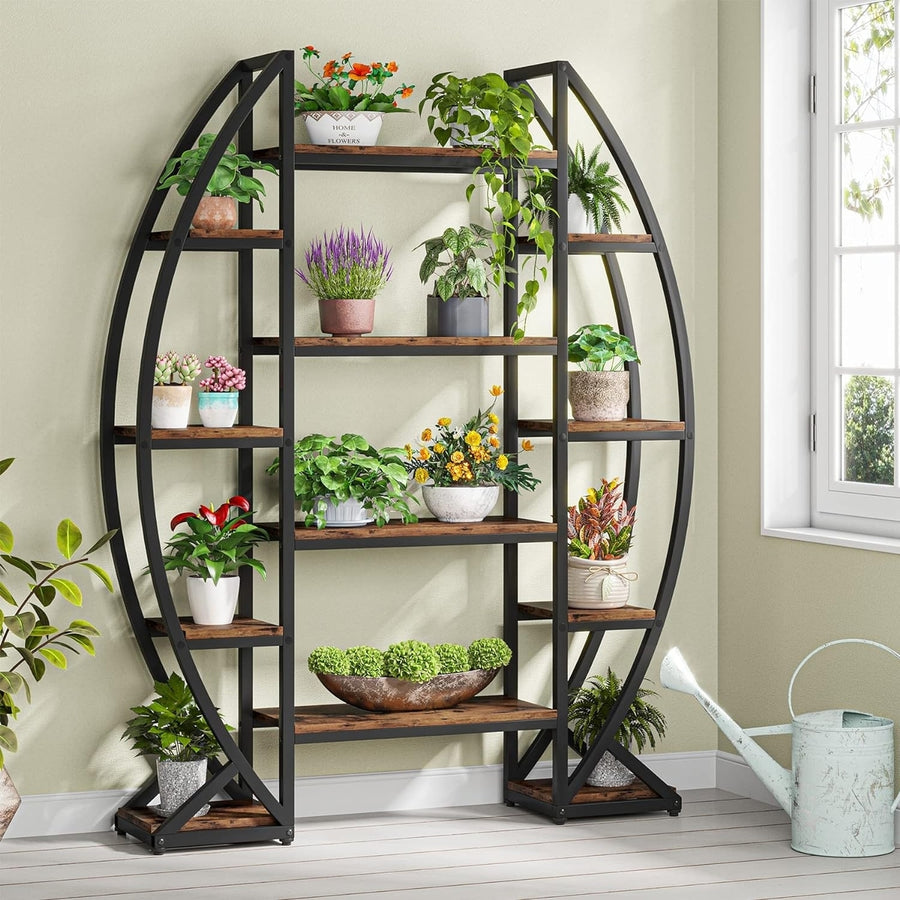 Tribesigns 5 Tier Plant Stand Indoor, Half-Moon Shaped Large Plant Shelf, Industrial Curved Oval Flower Pot Rack Image 1