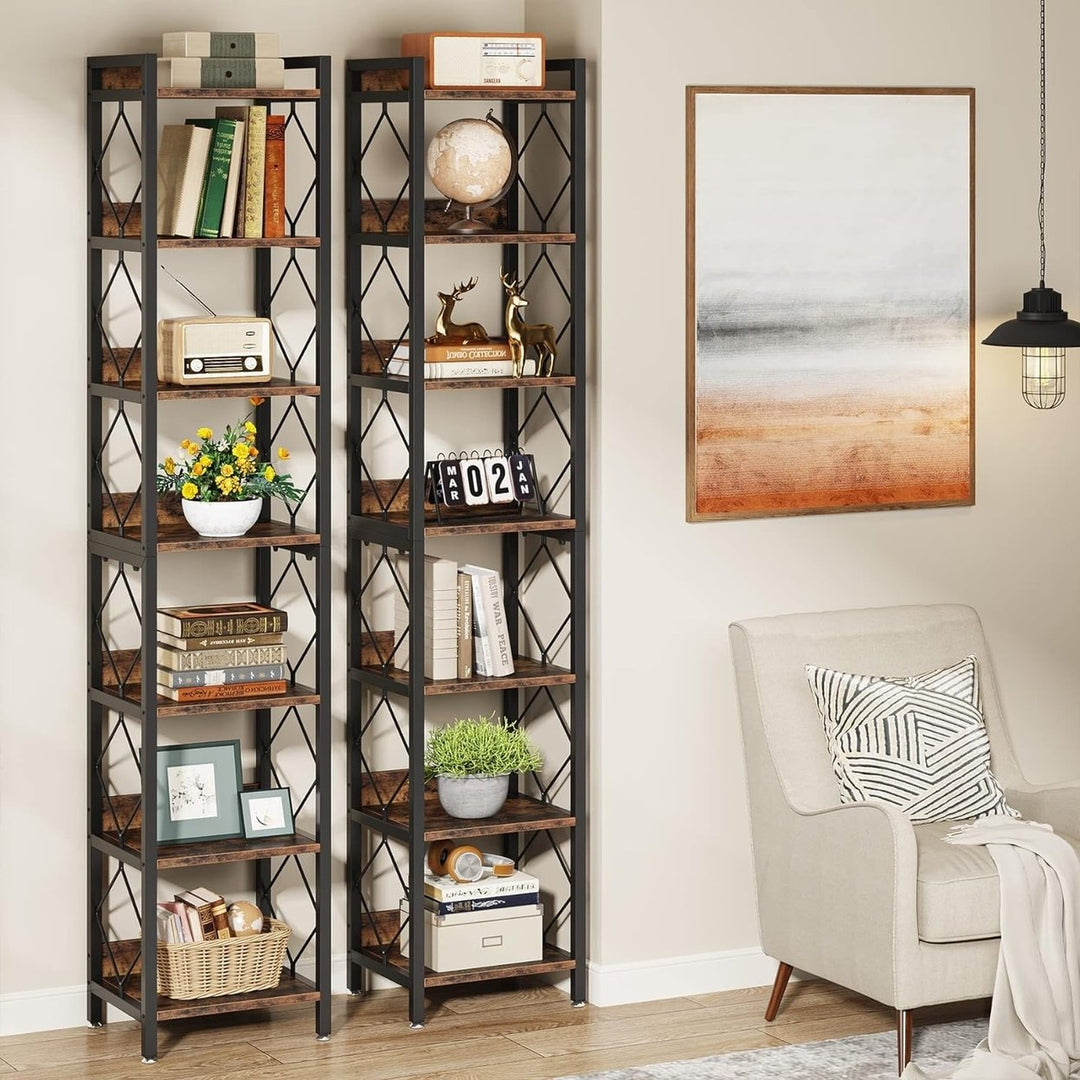 Tribesigns 78.7" Narrow Bookshelf 7 Tier Tall Bookcase Rustic Brown Space Saver Image 2