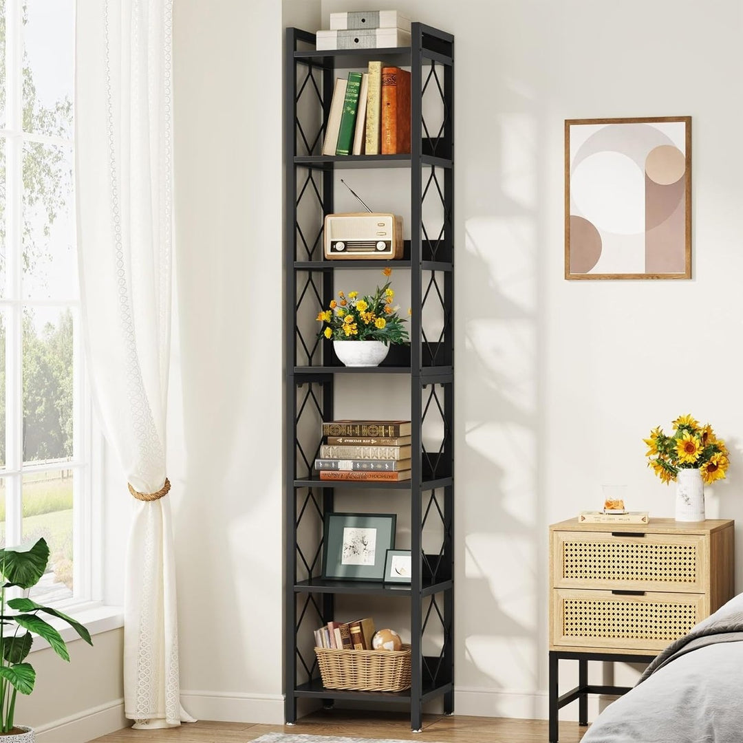 Tribesigns 78.7" Narrow Bookshelf 7 Tier Tall Bookcase Rustic Brown Space Saver Image 3