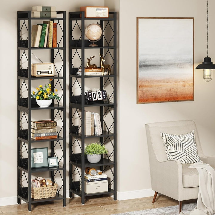 Tribesigns 78.7" Narrow Bookshelf 7 Tier Tall Bookcase Rustic Brown Space Saver Image 1