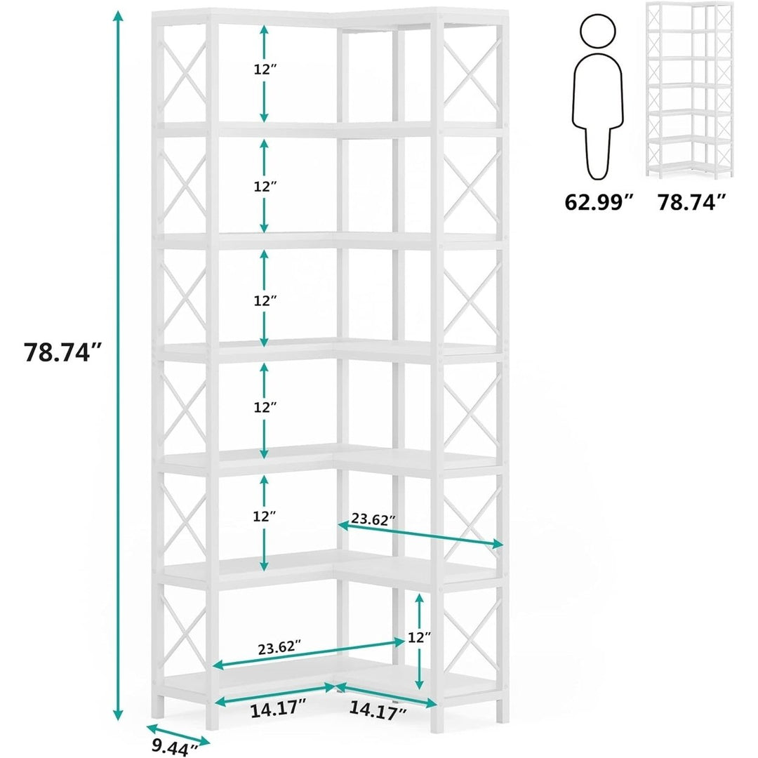 Tribesigns 7 Shelf Corner Bookcase White Industrial Metal Frame Storage Rack Image 8