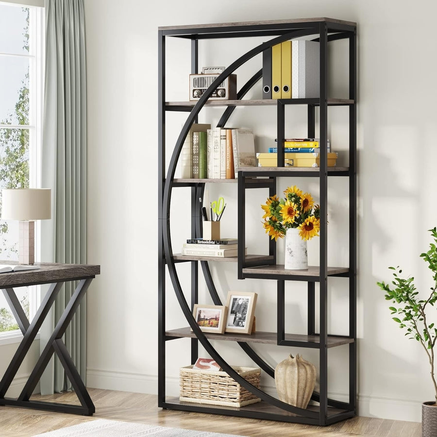 Tribesigns Industrial 5-Tier Etagere Bookcase, 70.8" Tall Bookshelf with 8 Open Storage Shelf, Book Shelf Display Tack Image 1