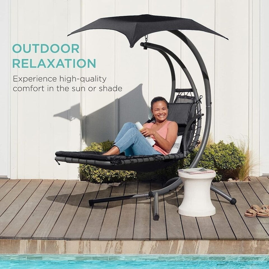 C - Shape Reclining Chaise Lounge Chair Beach Bed Garden Patio Cushioned With Umbrella Image 1