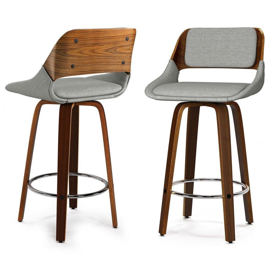 Carly Swivel Bar Stools Set of 2 Walnut Finish Cushioned Seat 360-Degree Swivel Image 1