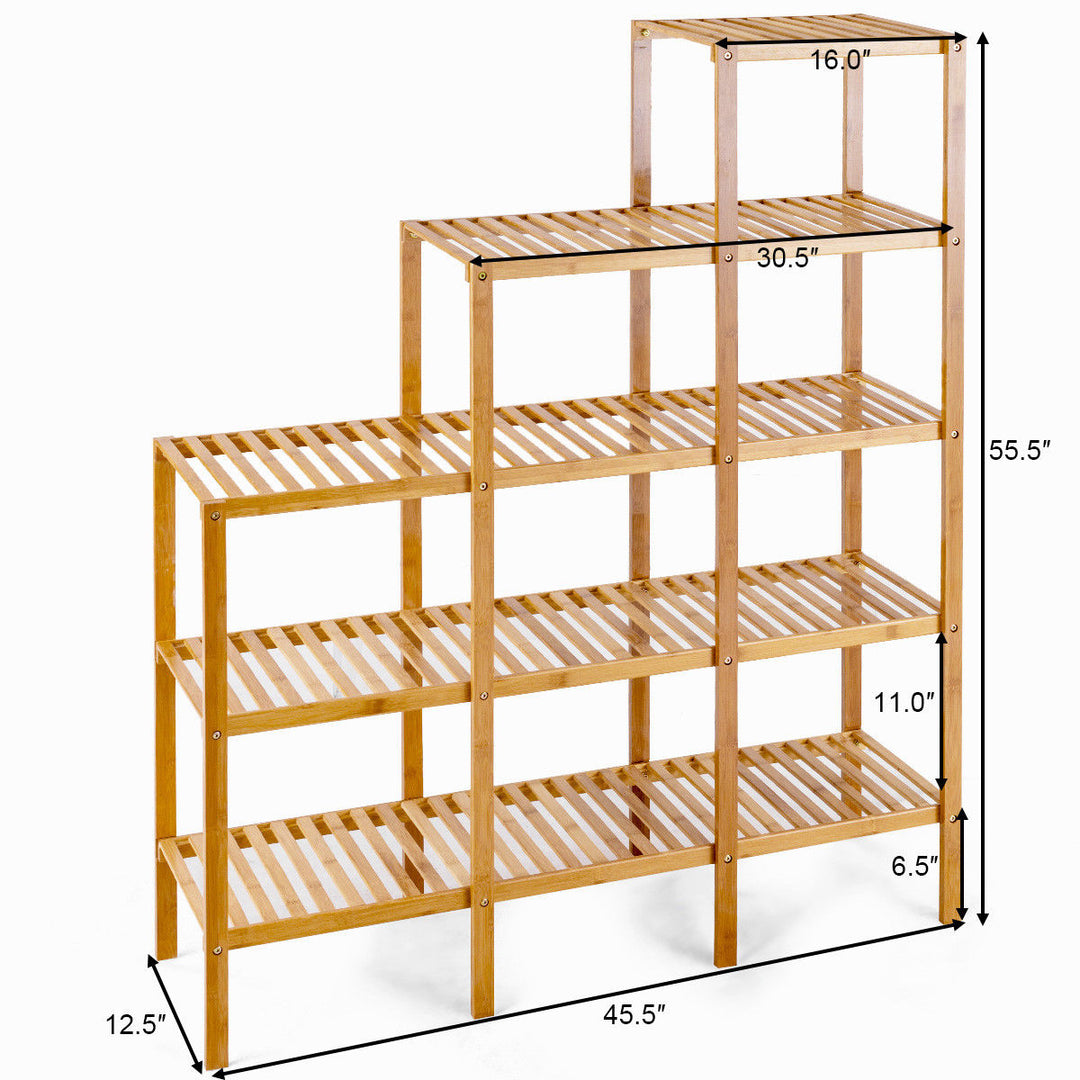 Multifunctional Bamboo Shelf Storage Rack 12 Pots Plant Stand Display Organizer Image 2