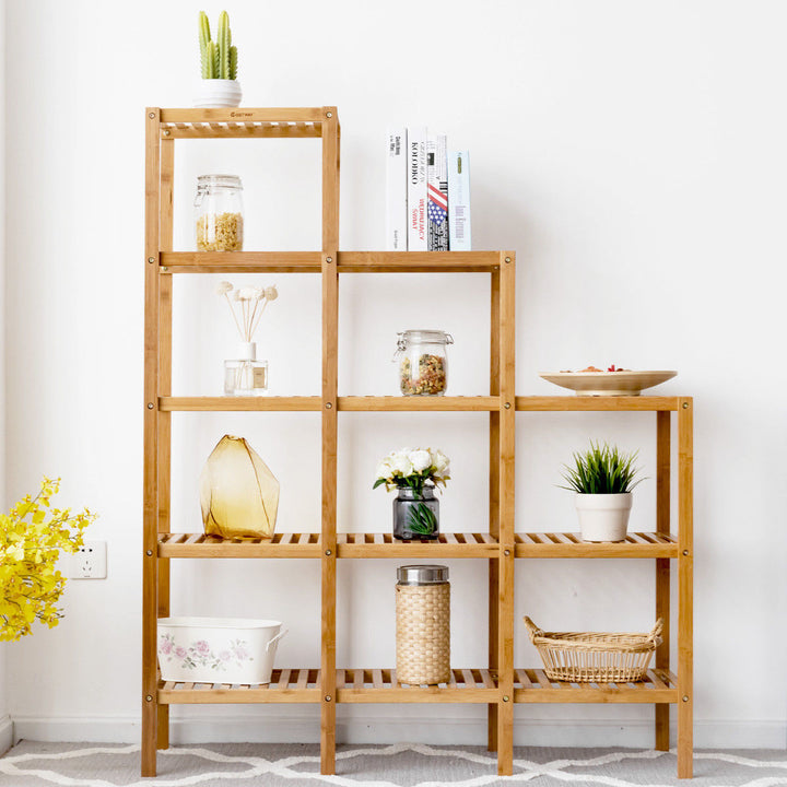 Multifunctional Bamboo Shelf Storage Rack 12 Pots Plant Stand Display Organizer Image 4