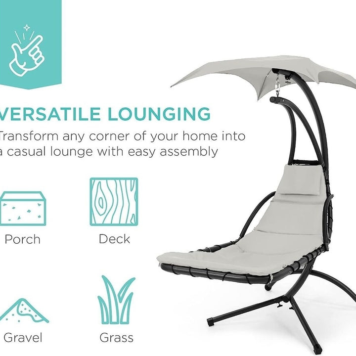 Reclining Chaise Lounge Chair Beach Bed Garden Patio Cushioned With Umbrella White Image 3