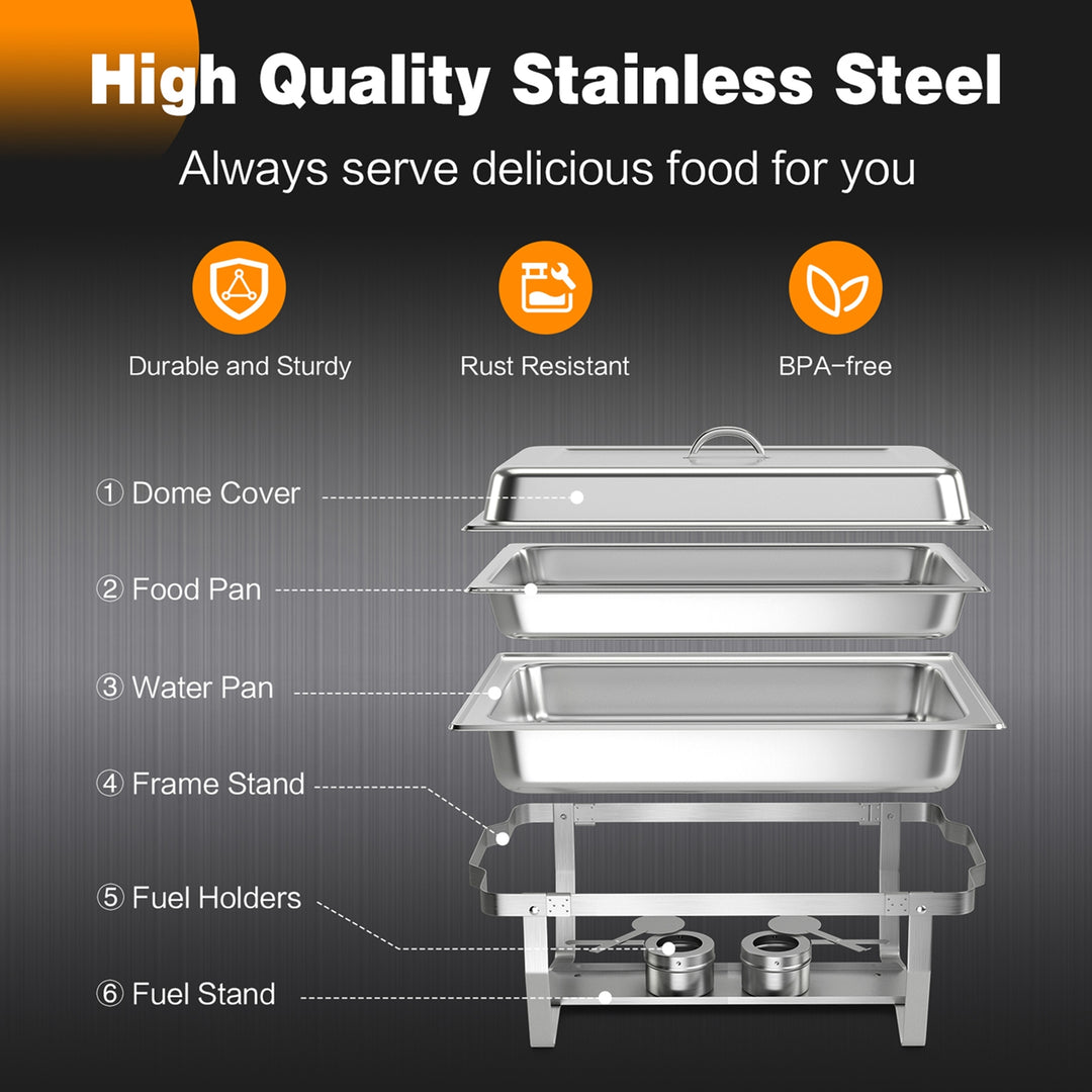 2 Packs Chafing Dish 9 Quart Stainless Steel Rectangular Chafer Full Size Buffet Image 8