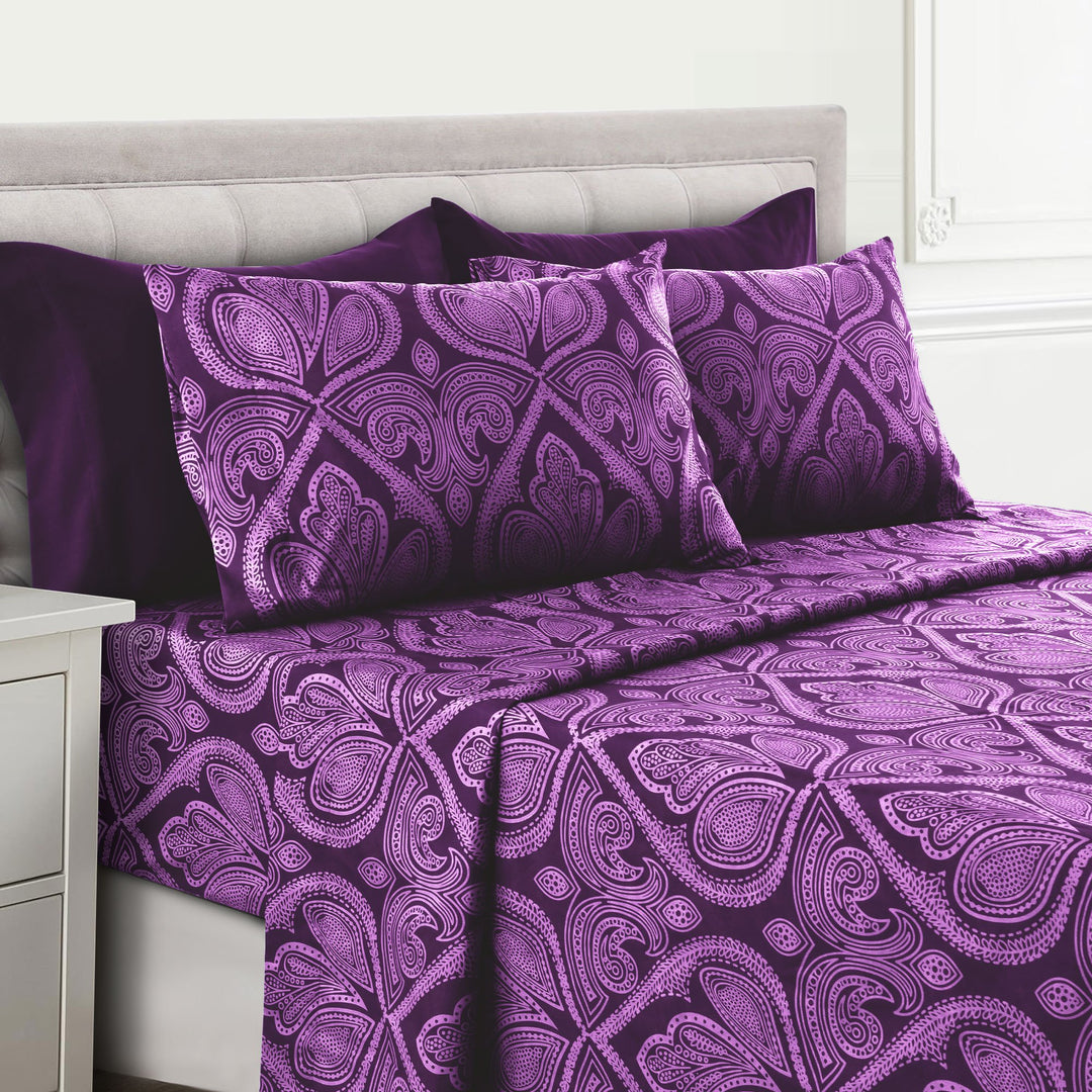 Paisley Printed 1800 Series Deep Pocket Premier Microfiber 6 Piece Bed Sheet set (Multiple colors) Image 1