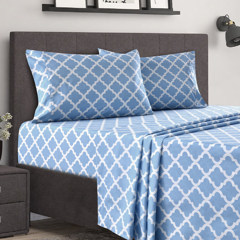 4 Piece Quatrefoil Pattern Bed Queen Sheets Set 1800 Bedding - Wrinkle, Fade, Stain Resistant - Hypoallergenic Image 2
