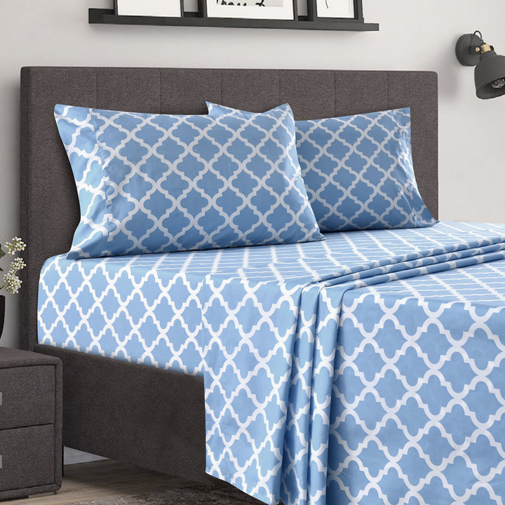 4 Piece Quatrefoil Pattern Bed Queen Sheets Set 1800 Bedding - Wrinkle, Fade, Stain Resistant - Hypoallergenic Image 1