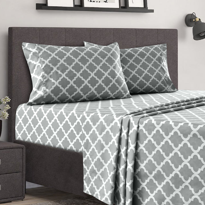 4 Piece Quatrefoil Pattern Bed Queen Sheets Set 1800 Bedding - Wrinkle, Fade, Stain Resistant - Hypoallergenic Image 1