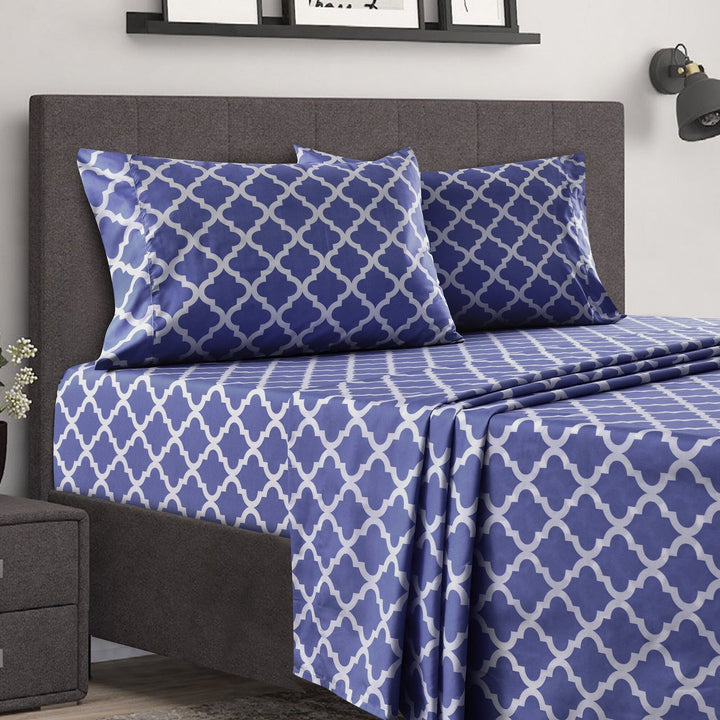 4 Piece Quatrefoil Pattern Bed Queen Sheets Set 1800 Bedding - Wrinkle, Fade, Stain Resistant - Hypoallergenic Image 1