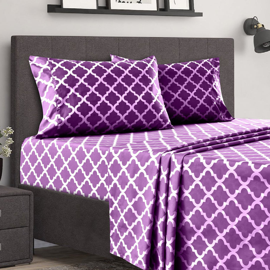 4 Piece Quatrefoil Pattern Bed Queen Sheets Set 1800 Bedding - Wrinkle, Fade, Stain Resistant - Hypoallergenic Image 1