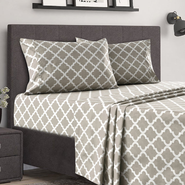 4 Piece Quatrefoil Pattern Bed Queen Sheets Set 1800 Bedding - Wrinkle, Fade, Stain Resistant - Hypoallergenic Image 1