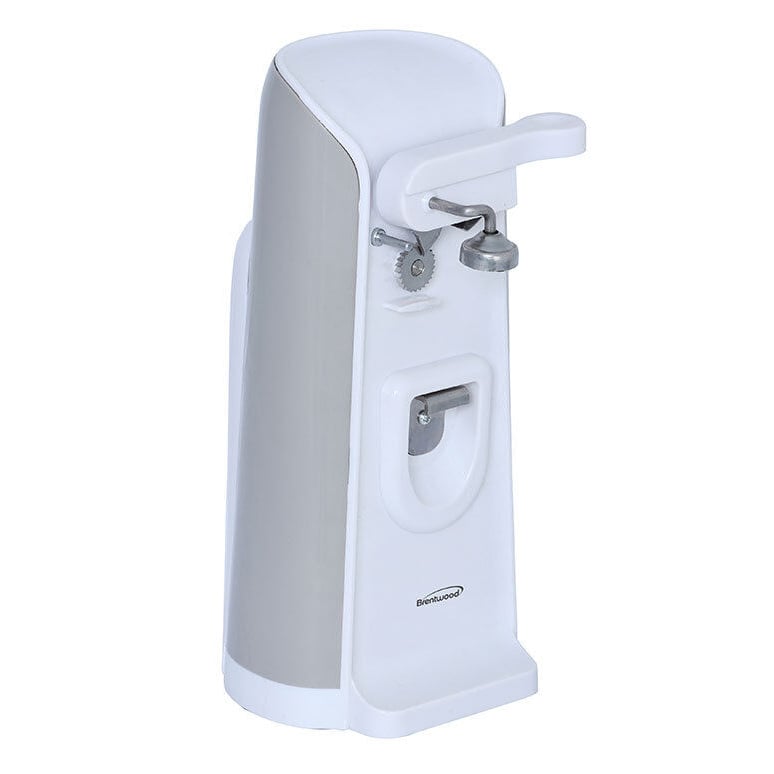 Brentwood Tall Electric Can Opener with Knife Sharpener and Bottle Opener, White Image 3