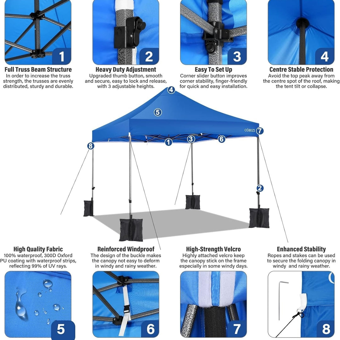 Tooluck 10x10 Pop up Canopy Commercial Heavy Duty Canopy Tent with 4 sidewalls Easy Up Outdoor Party Tent Instant Canopy Image 8