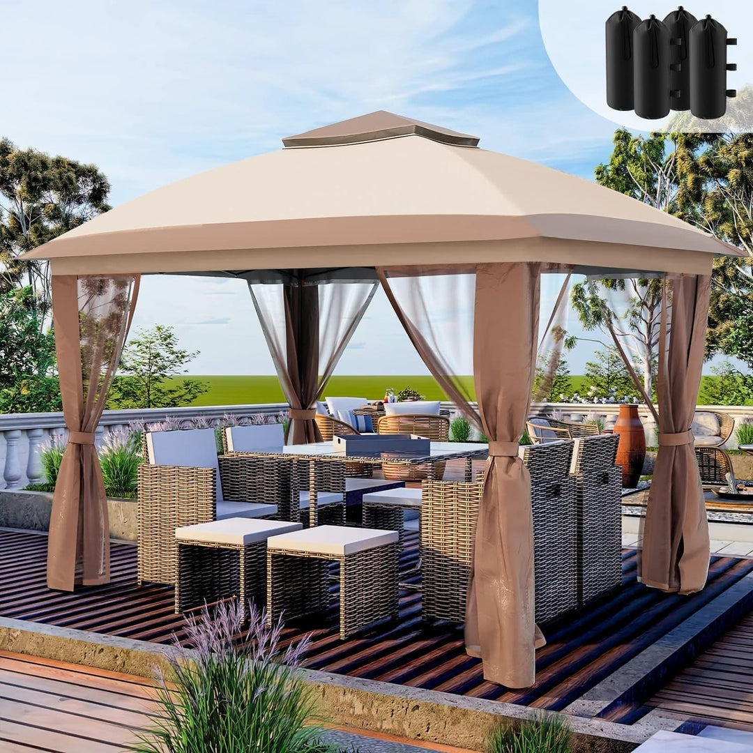 UDPATIO 11x11 Pop up Gazebo Canopy Tent Outdoor Patio Waterproof Gazebo with Mosquito Netting for Lawn Garden Backyard Image 1