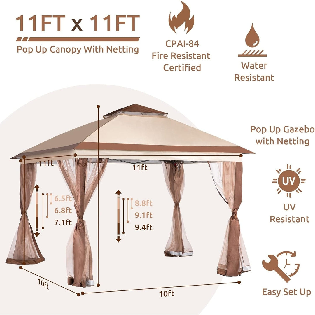 UDPATIO 11x11 Pop up Gazebo Canopy Tent Outdoor Patio Waterproof Gazebo with Mosquito Netting for Lawn Garden Backyard Image 4