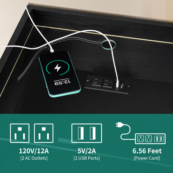 TAUS LED Nightstand Bedside Table 2 Drawers with Charging Station and USB Ports Image 8