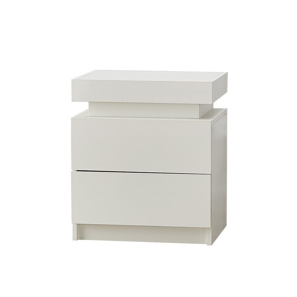 CLIPOP LED Bedside Table Nightstand With Drawers Storage Bedroom High Gloss White Image 6