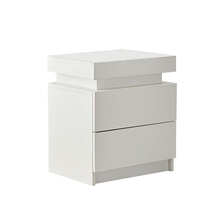 CLIPOP LED Bedside Table Nightstand With Drawers Storage Bedroom High Gloss White Image 8