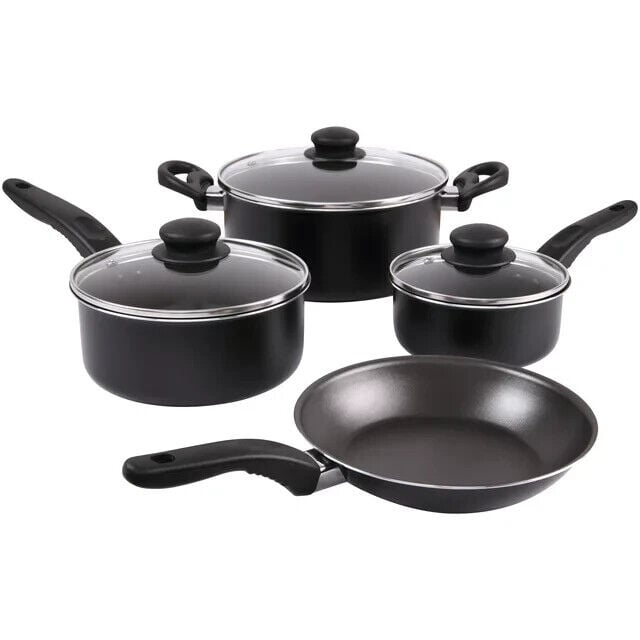 Mainstays 7 Piece Aluminum Non-Stick Dishwasher Safe Cookware Set Pots and Pans Black Image 5