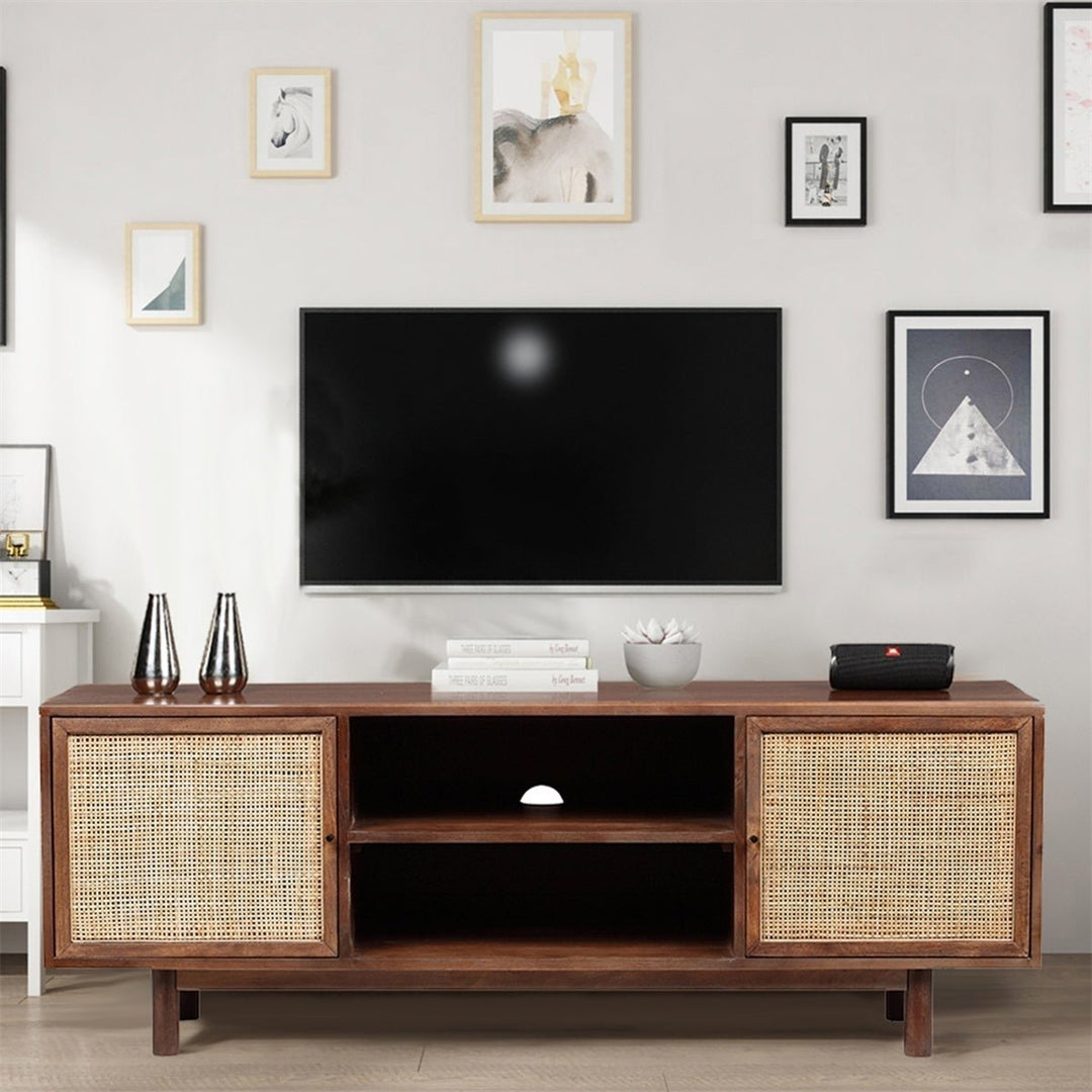 MangoLuxe 55 Inch TV Stand Modern Solid Wood Entertainment Center Brown Rattan Image 1