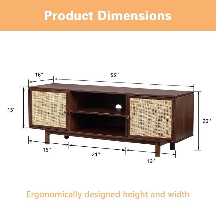 MangoLuxe 55 Inch TV Stand Modern Solid Wood Entertainment Center Brown Rattan Image 2