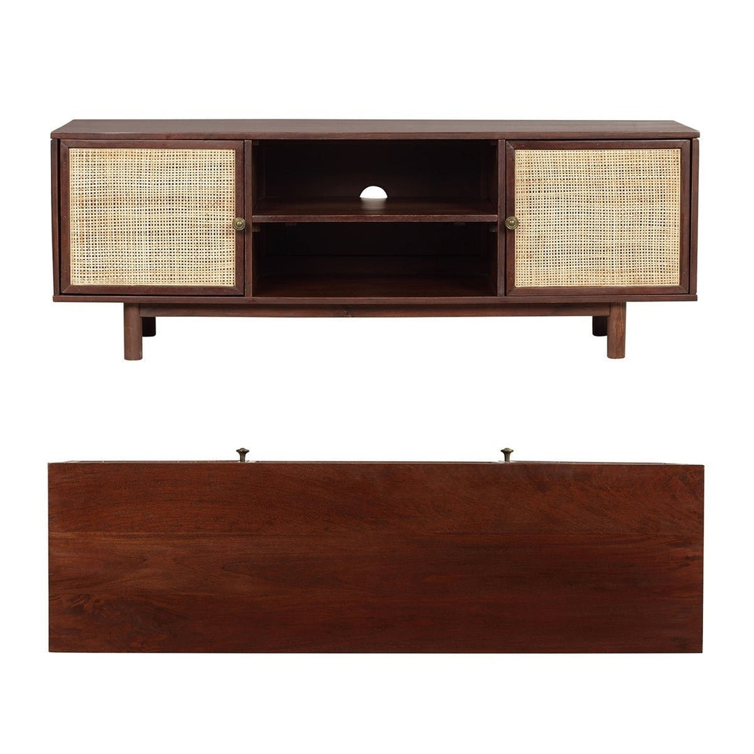 MangoLuxe 55 Inch TV Stand Modern Solid Wood Entertainment Center Brown Rattan Image 5