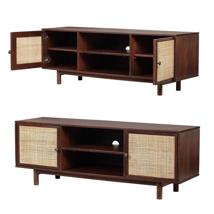 MangoLuxe 55 Inch TV Stand Modern Solid Wood Entertainment Center Brown Rattan Image 6